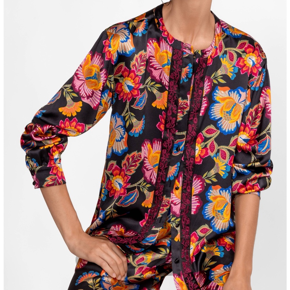 Johnny Was Workshop Sidonia Mandarin Button Down Shirt - Small